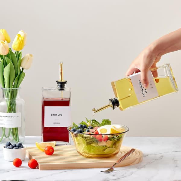 Olivenoliedispenser til køkken, automatisk tud, glasdispenser til køkken, olivenolieflaske, sæt med 4 - guldfarve 500 ml