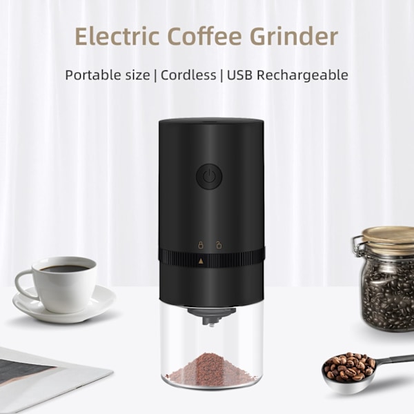 Bärbar Elektrisk Kaffekvarn, Mcbazel Elektrisk Laddbar Mini Kaffekvarn med Flera Malningsinställningar - Svart