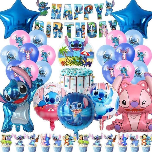 Stitch bursdagsdekorasjoner, bursdagsballonger for jenter og gutter, Stitch bursdagsballonger og kaker, Lilo & Stitch bursdag