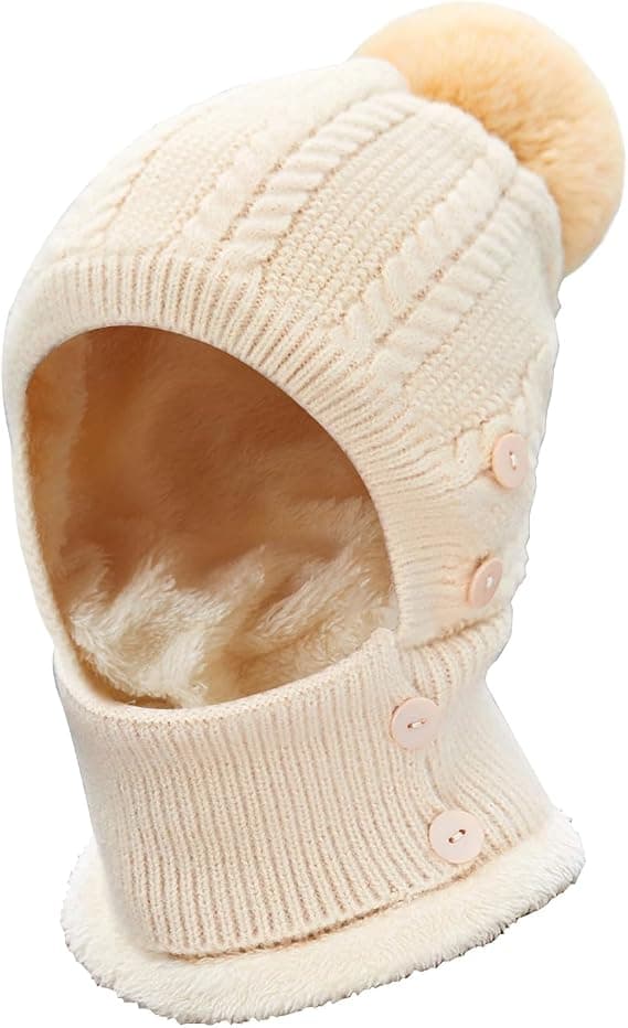 Varmt skjerf vinter beige strikket hatt skjerf maske sett one size unisex tilbehør for kaldt vær