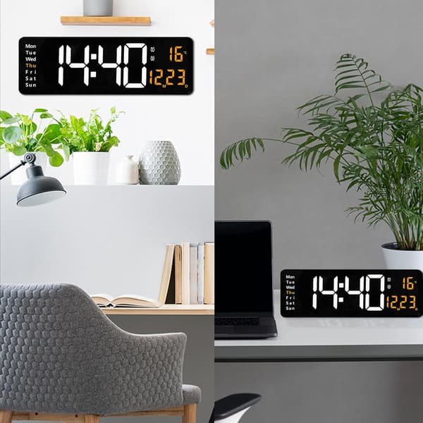Stor digital väggklocka med fjärrkontroll 16 tum LED väckarklocka med stor display och datum dag temperatur timer för hem sovrum