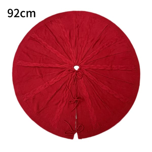 Julerød kabelstrikket juletrefot – Festlig heklet skjørt til julepynt 122cm/48 inches in diameter [Red]