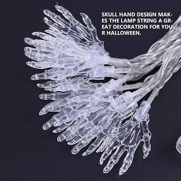 Halloween Solcellelampe Skjelett Håndlampe 5 Meter 20 LED Lyslenke Dekorasjon