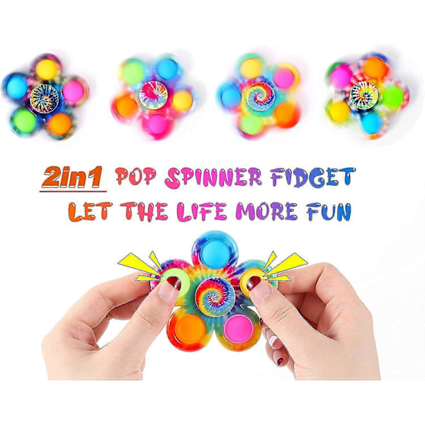Fidget Spinner Pop Leksaker Set om 4, Fidget Pop Leksaker Party Present, Sensoriska Bubble Pop Leksaker Kit för Barn, Enkla Fidget Spinners Pop Stress