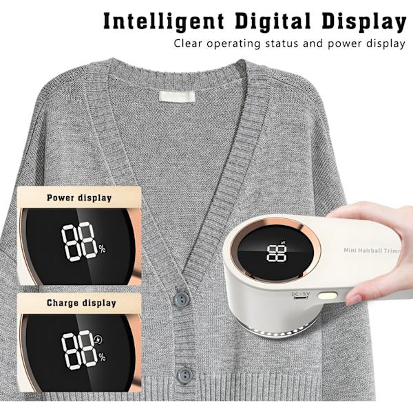 Intelligent digital lofjerner med display, USB-C-lading, 70 minutters batteritid og 2 ekstra tilbehør