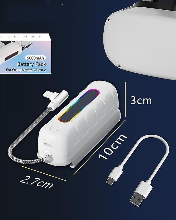 Kompatibel med Oculus/Meta Quest 2 og Quest, Elite Strap-lader, 5000mah hurtiglading og utvidet batteri for 2 timer