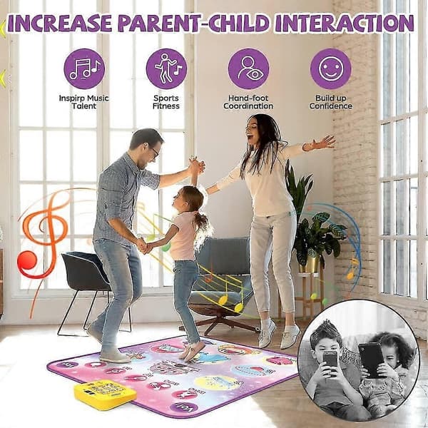 Dansematte, danseleke gave til barn jenter gutter 3-12 år, dansepute med trådløs Bluetooth, 9 utfordringsspillmoduser - Perfekt Purple