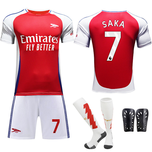 2024-25 Arsenal fotbollströja set tröja nr 7 Saka 9 Jesus 8 Odegaard röd No size socks + skyddsutrustning(#24,No size socks + skyddsutrustning)