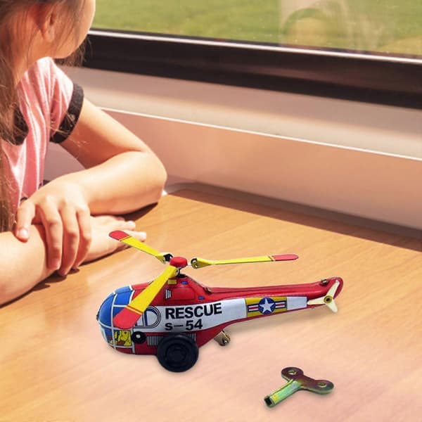 2x Blikk Helikopter Opptrekkbar Retro Blikkfigur Leke for Dekorasjon Barn