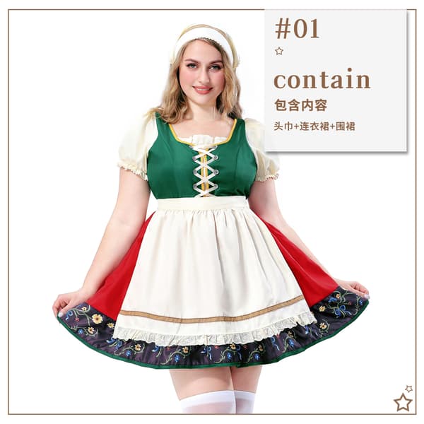 Dirndl i plusstorlek, bayersk Oktoberfest-dräkt, Halloweenklänning dress + apron + headscarf M