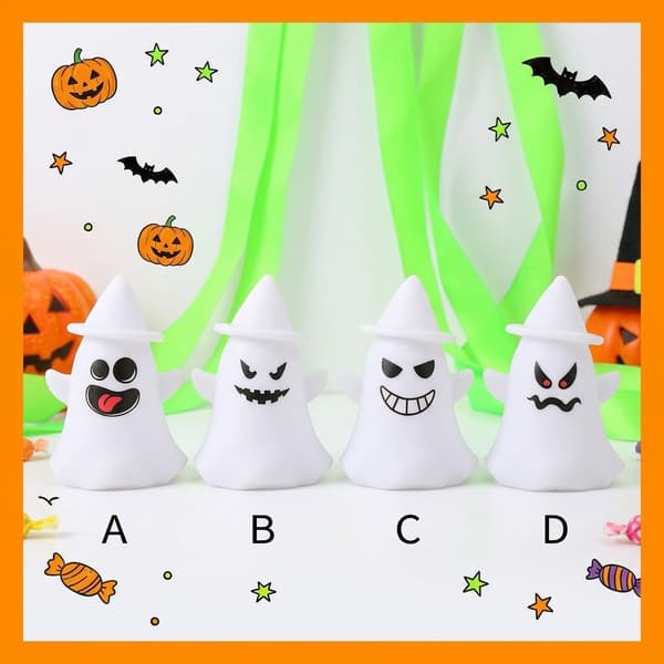 Søt spøkelsesnattlampe for barn, LED Halloween-dekorasjon med 4 ansiktsuttrykk B 6.8*5.5*9.9cm