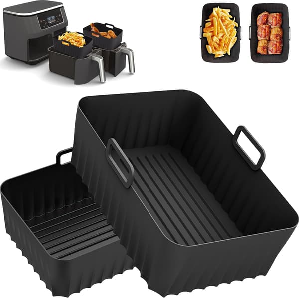 Återanvändbara silikonfritöspapper, värmebeständiga, oljetäta, vattentäta, 2-pack, svart