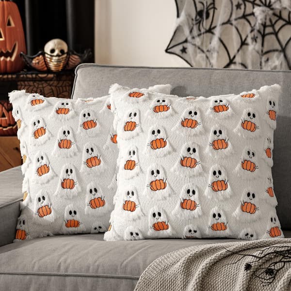 Halloween Broderet Græskar Spøgelse Pudebetræk 45x45cm, Dekorativt Pudebetræk til Sofa og Soveværelse White Ghost Pumpkin 45*45 (excluding pillow insert)