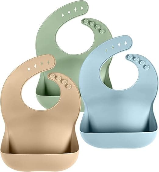 3-pack silikonhaklappar för bebisar med uppsamlingsficka, justerbara mjuka haklappar för spädbarn och småbarn