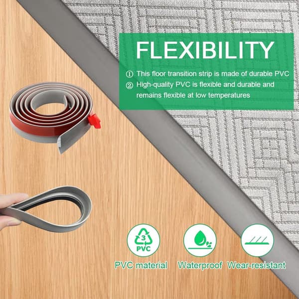 PVC Övergångsprofil Självhäftande för Laminat Vinyl och Matta Grå 2m x 35mm