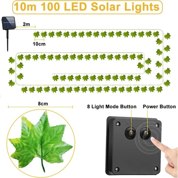 10M 100 LED Solcelle Lys String Kunstig Efeu 8 Modes IP65 Vandtæt Solcelle Efeu Lys String Have Terrasse Altan Soveværelse