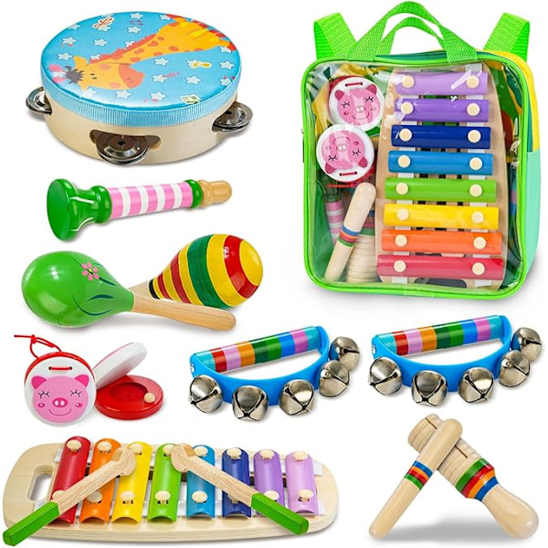 Musikinstrumenter i træ sæt med xylofon, legetøj til småbørn i alderen 3-5 år