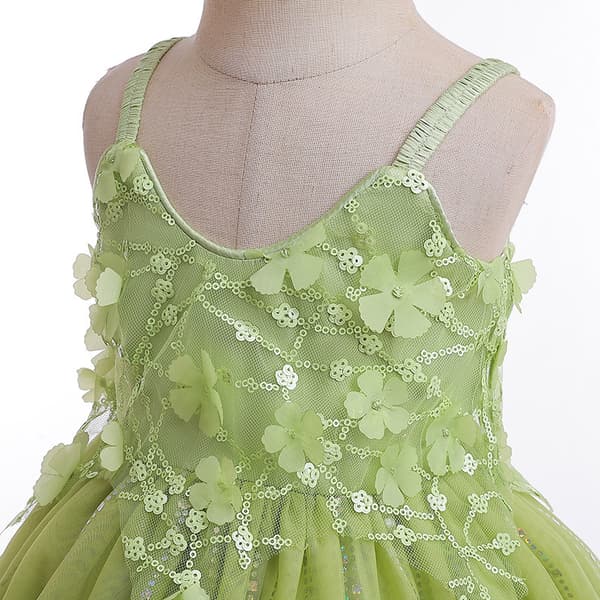 Peter Pan Prinsessekjole med spaghettistropper og mesh-kant til småbørn og børneforestillinger D1183 Green 90cm