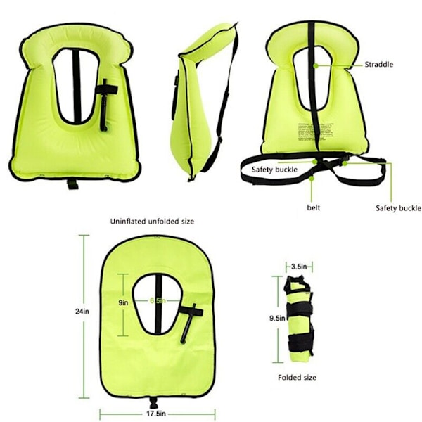 Oppblåsbar snorkelvest for voksne, lett og slitesterk flytejakke for dykking Red