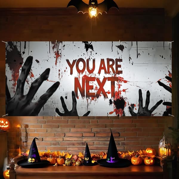 6x13FT Halloween Garageport Banner – Haunted Path with Lanterns Moon & Bats BNM124