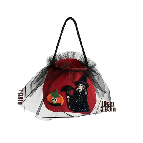 Halloween Mesh Prinsesse Slikpose Heks Græskar Broderi Flydende Tyl Håndtaske Slik Eller Ballade Pose red