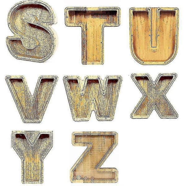 Träspargris med monogram, stor bokstav, spargris med initialer, födelsedagspresent för barn, A-Ö