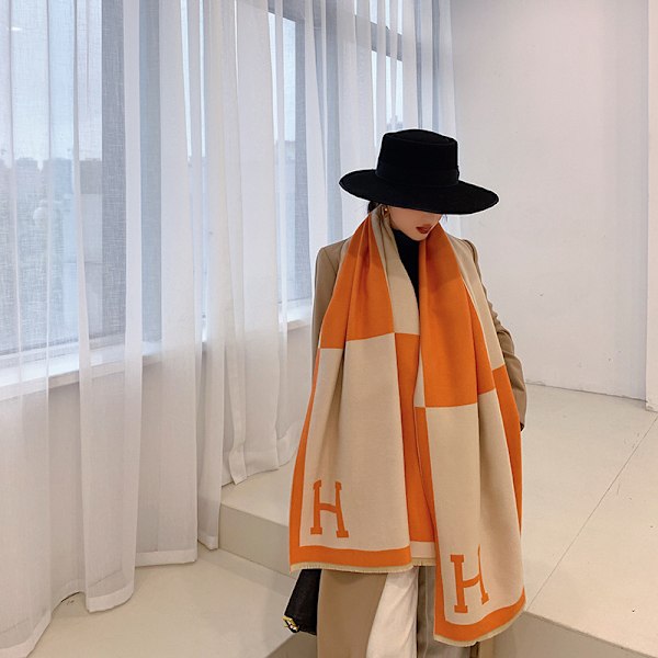Kashmiriliknande scarf, dam färgblockerande varm scarf, medi