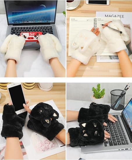 Vinterhandsker Vindtætte Termiske Varme Hvide Sorte 2 Par 16cm Unisex Koldt Vejr
