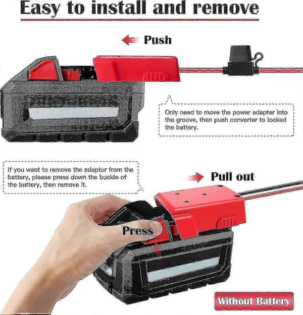 Strömadapter för Milwaukee M18 Batteri 18V Konverterare med Säkringar och Kabelanslutningar 2-Pack