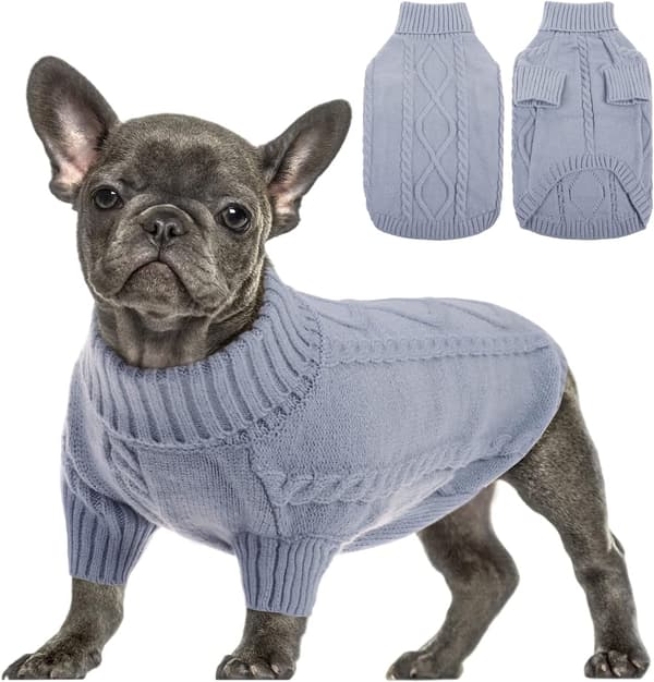 Lille Hundetrøje Vinter Varm Kabelstrikket Pullover Til Koldt Vejr Blå Størrelse S Bryst 37cm Hals 28cm Ryglængde 28cm