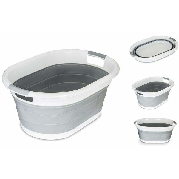 Vikbar oval tvättkorg 40 liter grå
