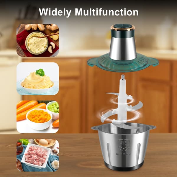 Elektrisk kødhakker, multifunktionel 2-hastigheds foodprocessor med 3L rustfri stålbeholder og knive, 110W manuel grøntsagshakker