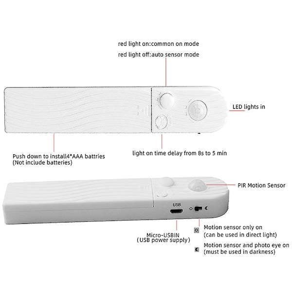 Varmt hvitt LED-stripe lys med bevegelsessensor 6,56 fot - Ekstern batteri