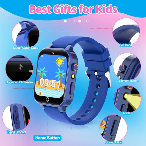 Smartwatch til børn med 26 spil - HD-kamera & videoafspiller, MP3-musik