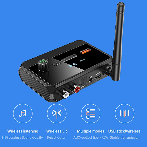1 i Bluetooth 5.3 Sender Modtager Optisk Koaksial 3.5mm AUX RCA USB U-Disk Stereo Musik Trådløs Lydadapter Til TV PC