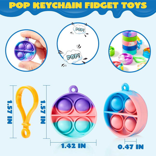 12-pack Rund Fidget Pop it leksaksset Nyckelring Pop Fidget Leksaker Bulk Party Favörer för Barn Godis Födelsedag Sensoriska Leksaker Gåvor