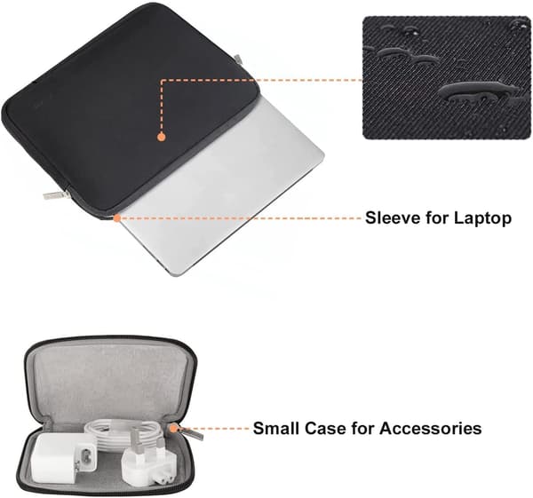 13\" Laptopetui til MacBook Air & Pro 2016-2025 M1 M2 M3 M4 med lille pose, sort black