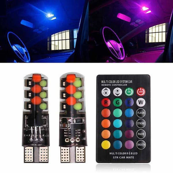 2 st T10 COB RGB LED 6SMD Bilkil Wedge Sidoljus Multifärgade Glödlampor