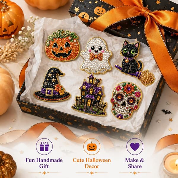 Halloween Pumpa Katt Spöke Kylskåpsmagnet Set - DIY Pärlmagnet Dekor Christmas 6-piece set