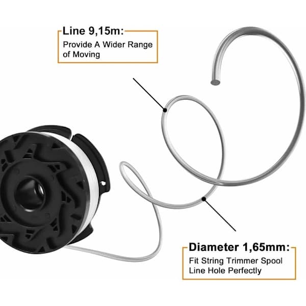 Trimmer Line Spool Set for Black & Decker Lawn Mower, 6 Trimmer Line Spools with 1 Spool Cap and 1 Spring, TH