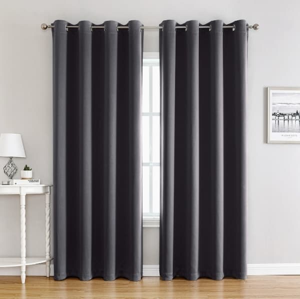 Mørklægningsgardiner med ringe, termisk isoleret, enkelt panel til soveværelse, kontor, 100x250 cm, mørkegrå