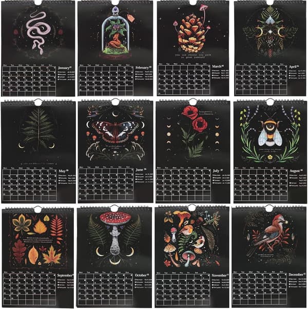 2025 Månedskalender 12 Sider Mørk Skov Tema 21x28cm Vægplanlægger Organizer