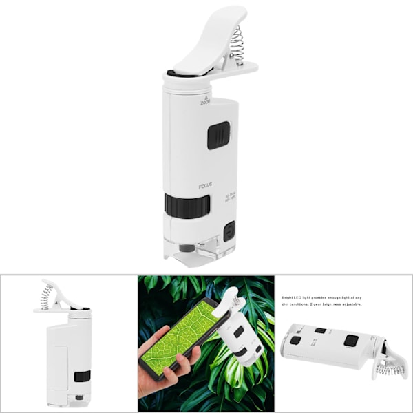 80-120X Justerbar Zoom LED Mobiltelefon Mikroskop Mini Smartphone Linse Forstørrelsesglas Forstørrelsesklemme