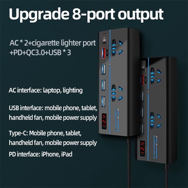 200W Bil Strømomformer DC12V til AC110V 12V Billaderplugg Kjøretøy Bil Strømadapter Konverter Bil Strømomformer Adapter med 4 USB-porter