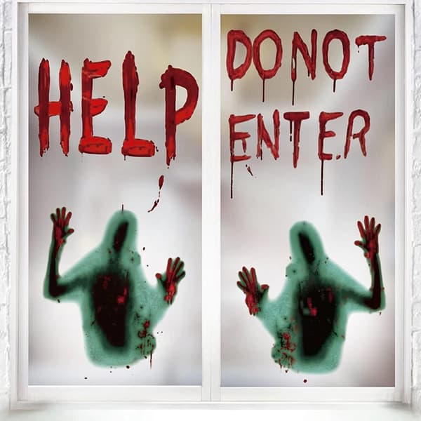 Halloween Spøkelseshus Dekorasjon Gjenbrukbare DIY Blodige Tekst Veggklistremerker 4 Stykker