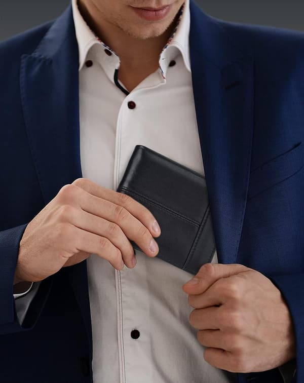 Läderplånbok för män Bifold Plånböcker Herrplånbok Äkta läder med RFID-blockering 172 Svart Dragkedja Klassisk
