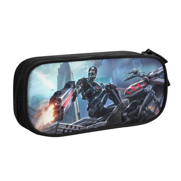 i12 Terminator The Resistance Penalhus til Børn & Voksne - Holdbart Polyester med 5 Penneholdere & Mesh Organizer (Vaskbart) u12