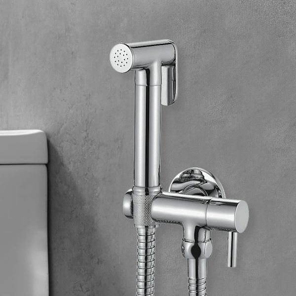 WC-sæt med fleksibel holder, bruser, krom, sølv