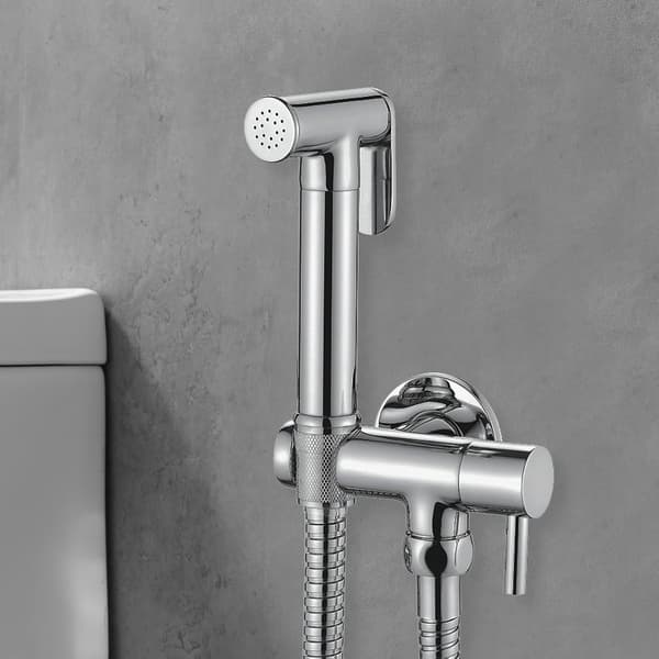 WC-setti joustavalla pidikkeellä, suihkulla, kromi, hopea