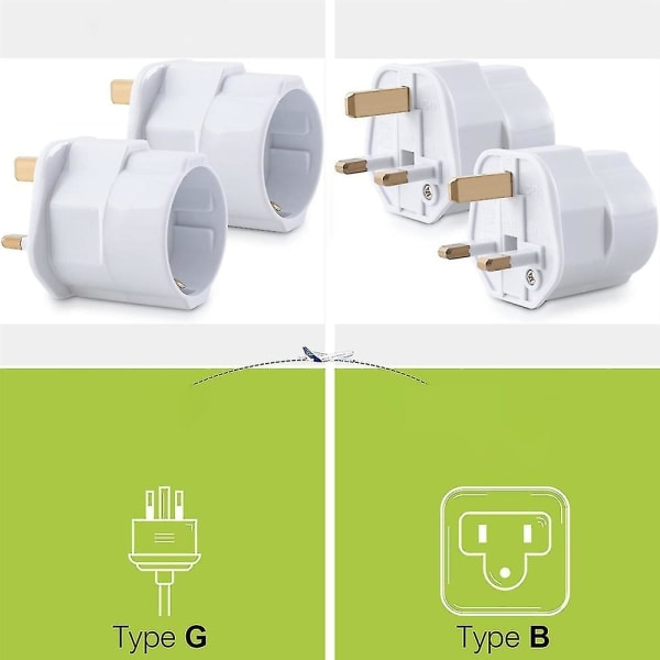2x Rejseadapter Adapter Stik til England - Rejseadapter Strøm EU til UK Stik - Rejseadapter Hvid - Perfekt